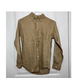 NWT Alex Crane Playa Shirt Gold Tan XS 100% European Linen Button Down Made USA